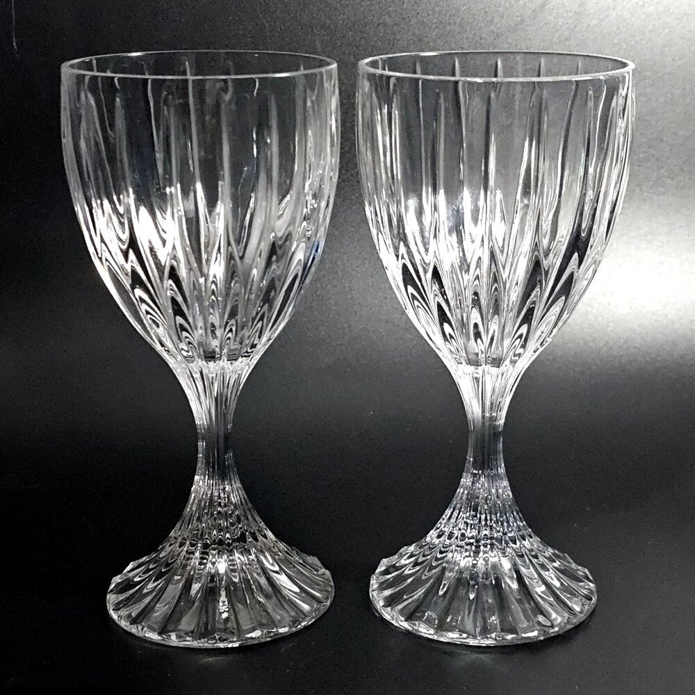 2 Mikasa Park Lane Wine Glasses 6" Art Deco ribbed regency styled glam